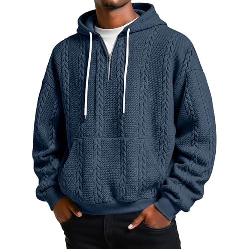 Quarter Zip Hoodie Men Textured Long Sleeve Sweatshirt Black Sweat Shirt - image 1