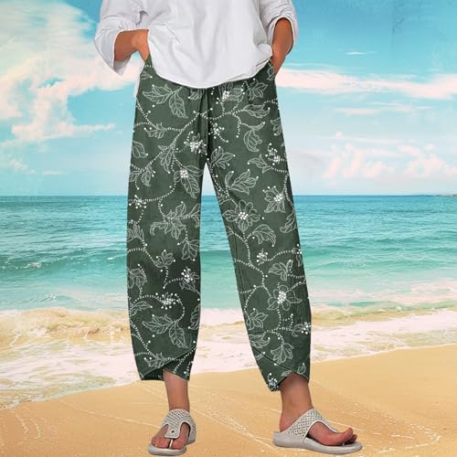 Boho Capri Pants for Women Japanese Asian Palazzo High Elastic Waist Trousers Pants with Pockets Summer Beach2