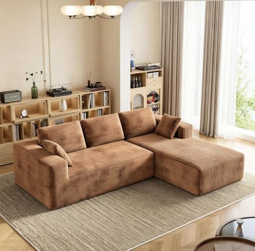 Image of 93 inch L-Shaped Modular Sectional Sofa with Chaise, Boneless Corduroy Cloud Couch with Deep Seat and Oversized Comfort, Flexible Module Combination for Living Room, No Assembly Required