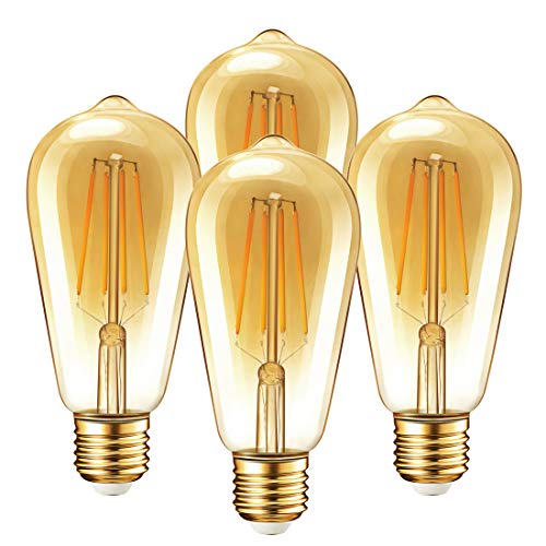 Vintage Edison Dimmable LED Light Bulbs, Palawell 7W (70 Watt Equivalent) Antique Amber Gold Filament Light Bulb, Warm Color 2400K - 30,000 Life Hours - 500 Lumens - ST64 E26 Base - UL Listed (4-Pack)