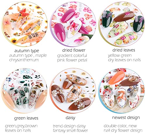 8 Sheets Flowers Nail Art Stickers Decals 3D Nail Art Butterfly Nail Art Stickers Self-Adhesive Slider Foil With Dry Flower Leaves Charms Butterfly Design Manicure Diy Nail Decorations #TOP5