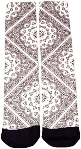 White Diamond Paisley Bandana Sublimated Print Crew Socks