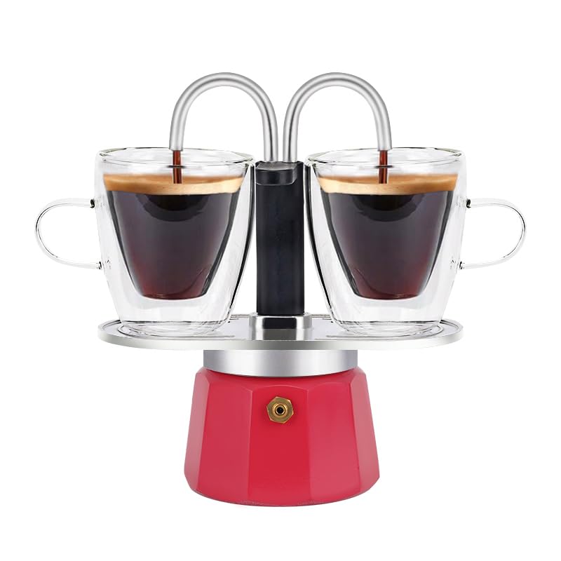 MVPLUE-Mini Express Double Tube Moka Pot Aluminum Viva Magenta Share fresh delicious coffee with a friend