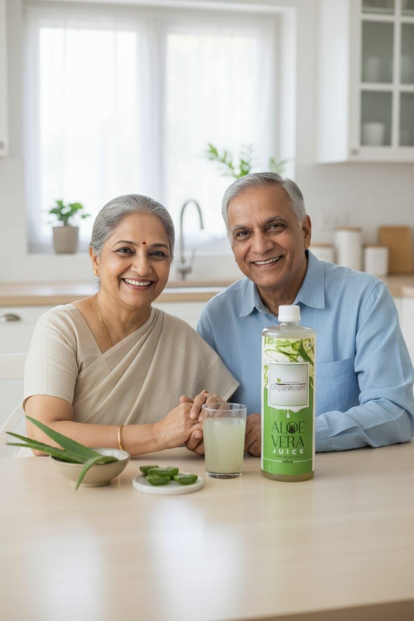 OrganiKrishi Aloe Vera Juice with Pulp in PET Bottle | एलोवेरा जूस | Refill PACK| 1 litre
