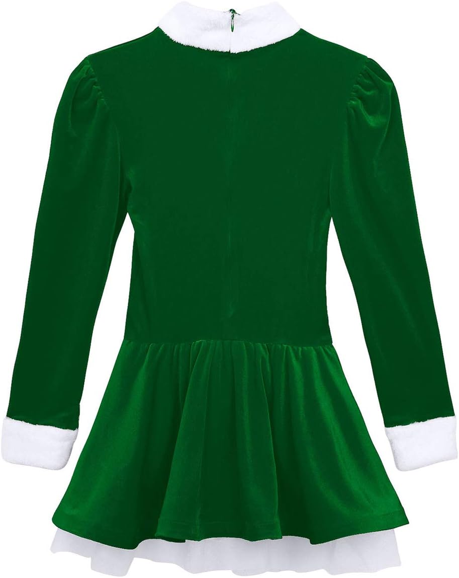FEESHOW Womens Velvet Holiday Christmas Costume Long Sleeves Roller Figure Ice Skating Baton Twiring Leotard Dress