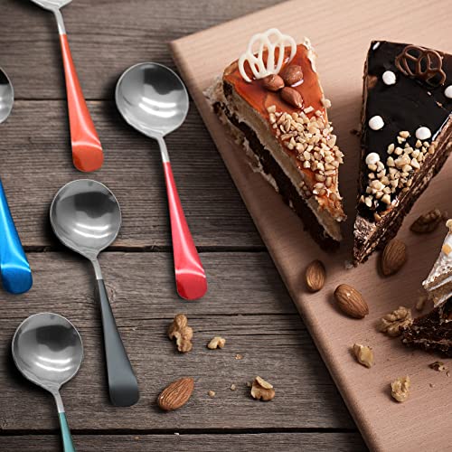 Cionyce Soup Spoons Stainless Steel, Colourful Round Spoons Modern Thick Short Handle Korean Dinner Spoons, Sliver Metal Spoon For Soup, Dessert, Grain, Coffee, 6.26 Inch(5Pc) #TOP3