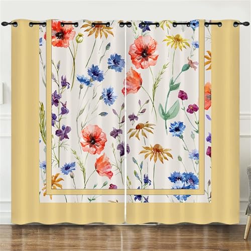 Cortinas opacas térmicas modernas con diseño de ojales, aislantes del calor y el frío, decoración floral para el hogar, sala de estar y dormitorio, 2 piezas de 132 x 160 cm de ancho x 160 cm de alto