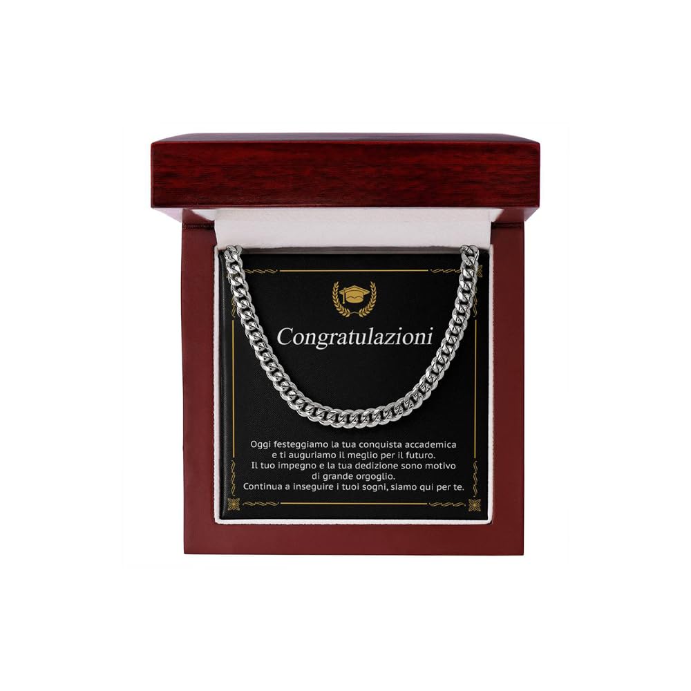 Collana Laurea con dedica, Colore argento Argento, per Uomo o Donna, Ciondolo a Forma di Cuore, o collana in acciaio inox, Regalo Perfetto per Laurea, diploma, con Cofanetto LED e Messaggio