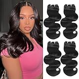 Human Hair Bundles 4 Bundles 16 Inch 12A Body Wave Bundles Human Hair 100% Unprocessed Brazilian Virgin Hair Quick Weave Natural Black for Women (16/16/16/16 Inch, 4 Bundles)