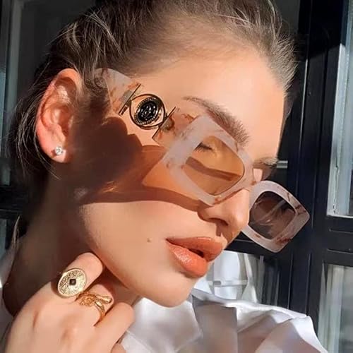 Feisedy Trendy Small Rectangle Sunglasses 90S Retro Chunky Frame Square Metal Sun Glasses For Women Men B2890 #TOP6