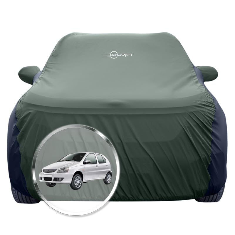Image of NEODRIFT 'SuperTech' Car Cover for Tata Indica (100% Water-Resistant, All Weather Protection, Tailored Fit, Multi-Layered & Breathable Fabric) (Colour: L.Green+Black)