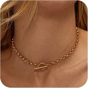 Chain Necklace for Women - Dainty Necklaces Trendy 14K Gold Plated Hypoallergenic Thin Box Herringbone Bead Chain Choker Necklace for Women Non Tarnish Simple Gold Jewelry Gift