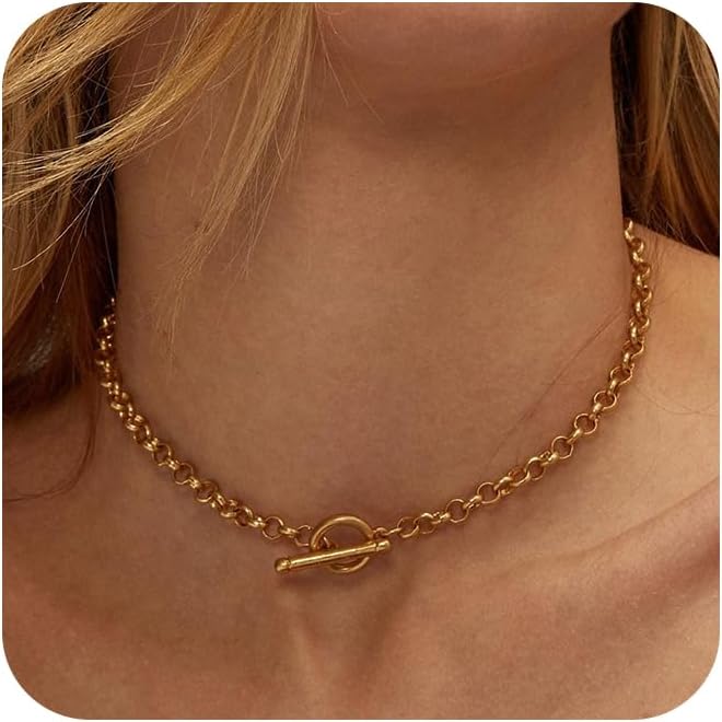 Chain Necklace for Women - Dainty Necklaces Trendy 14K Gold Plated Hypoallergenic Thin Box Herringbone Bead Chain Choker Necklace for Women Non Tarnish Simple Gold Jewelry Gift