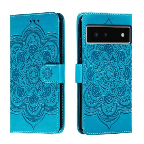 shingtomua for Google Pixel 6 Case Wallet with Card Holder Kickstand Magnetic Soft Leather Flip Fold Case for Google Pixel 6 Cover (Blue)