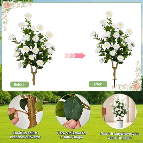 Image of 35.5 inch Artificial White Camellia Tree 2-Pack, UV Resistant Indoor Outdoor