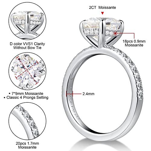 Moissanite Engagement Wedding Ring Set for Women 2ct Oval Cut Promise Rings & 925 Wedding Bands for Her, Size 83