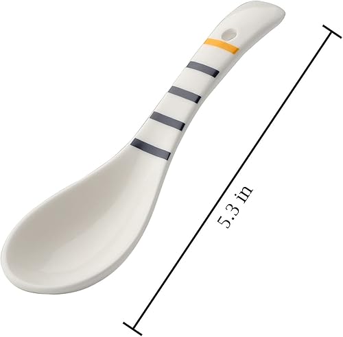 Miniatura 3 de Juego de 4 cucharas de sopa asiáticas de cerámica, cucharas japonesas de ramen, cucharas de sopa china de porcelana para fideos ramen, mezcla Pho
