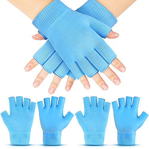 2 Pairs Moisturizing Gloves Hand Gloves Fingerless Moisturizing Glove Day Night Instantly Repair Eczema for Dry Rough and Cracked Hands (Blue)