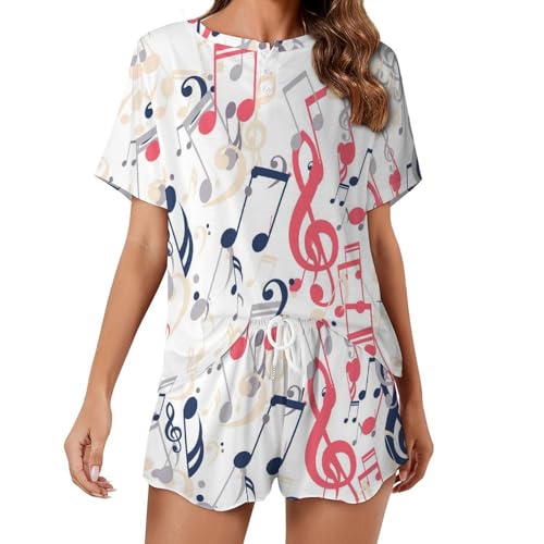 Pyjama femme manches courtes Notes De Couleur en tissu sleepwear fluide