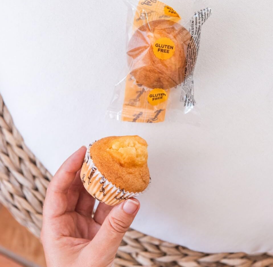 Magdalenas Tradicionales La Granja - Sin Gluten y Sin Lactosa - Caja con 30 uds de Magdalenas. Envueltas Individualmente.