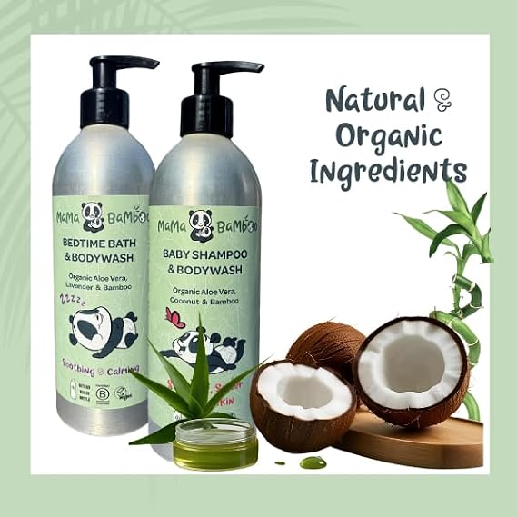 500ml Extra Large Bottle - Mama Bamboo Natural Baby Shampoo & Bodywash, Organic Aloe Vera, Bamboo and Coconut Oil - Bulk Buy