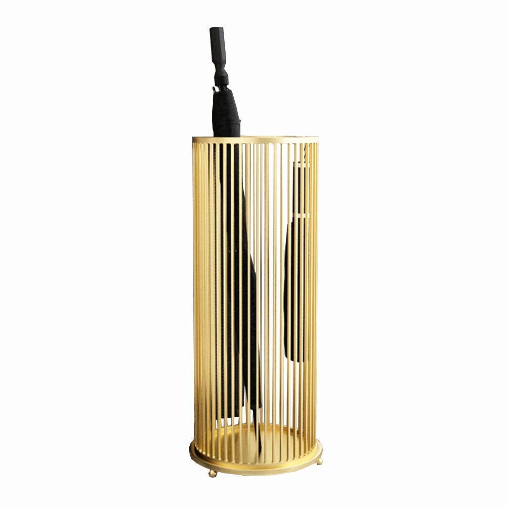 Sywlwxkq Umbrella Stand Rack,Umbrella Stand Light Iron,Long and Short Umbrella Storage Bucket,Hollow Umbrella Drain Stand,Gold