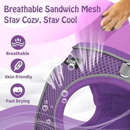 Image of AIITLE Escape Proof Dog Harness - Summer Step in Adjustable Dog Harness No Choke Over with Breathable Mesh and Quick-Release Buckle - Outdoor Walking, Training for Medium Dogs Pure Purple XL