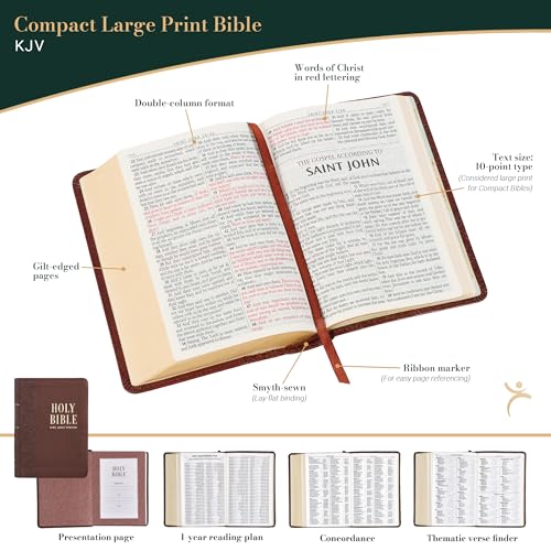 Image of KJV Holy Bible, Compact Large Print Faux Leather Red Letter Edition - Ribbon Marker, King James Version, Medium Brown (KJV Compact LP Editions)