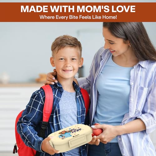 Image of Mumma's LIFE Stainless Steel Tiffin Box with 4 Side Lock Lid, 910 ml and Inner Stainless Steel Container, 135 ml, Food Grade | Air Tight | Easy to Carry | Leak Proof (Mini Kick Lunch Box Yellow)