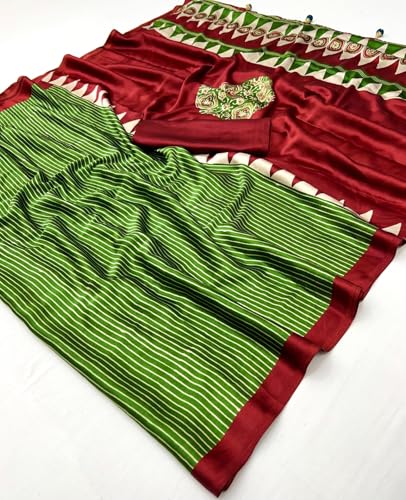 Image of SATIKA VASTRAM Modal Silk Ajrakh Saree Bandhani Design Crepe Printed Designer Pallu Attach Blouse Piece