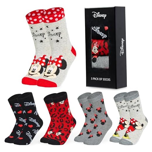 Disney Calcetines Mujer, Pack de 5 Calcetines Mujer Divertidos Con Mickey y Minnie, Merchandising Oficial Regalos Originales Para Mujer y Chica Adolescente Talla 36-40