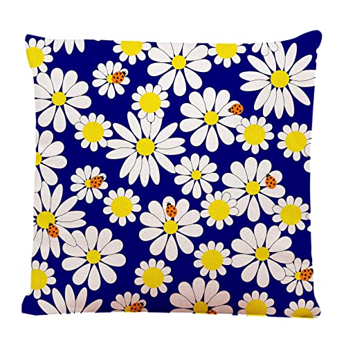 Ofocam Decorative Square Throw Pillow Covers Daisies And Ladybugs Couch Sofa Bed Pillow Covers Cushion Cases 18X18 Inch #TOP12