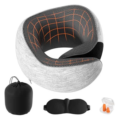 Lavlola Nackenkissen Flugzeug, Reisekissen Auto aus Memory Foam, Verstellbares Nackenhörnchen Nackenkissen Reise mit Ohrstöpseln, Augenmaske...