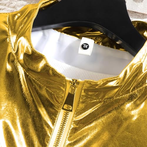 Mens Shiny Stage Jackets Coat Full Zipper Long Sleeve Loose Casual Fashion Jackets Outwear for Stage Performance2