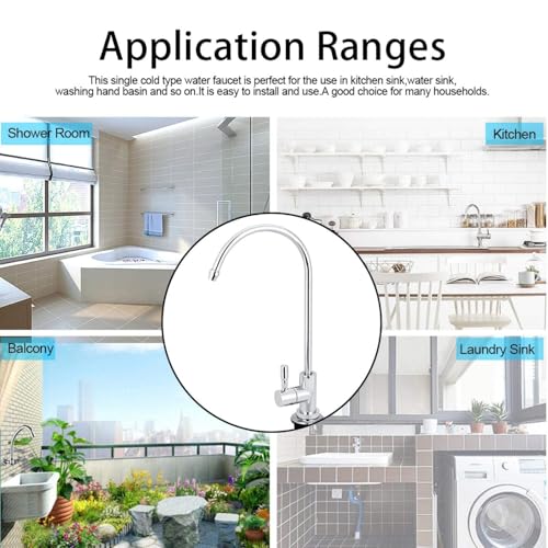 Cyrank Wasserhahn Kaltwasser, Kaltwasserhahn Gäste WC, Spültischarmatur Küche, Kaltwasserhahn Küche, Edelstahl Spüle Wasserhahn, Zinklegierung Küchenarmatur Mit Schwanenhals 360° Gedreht Einzel Kalt