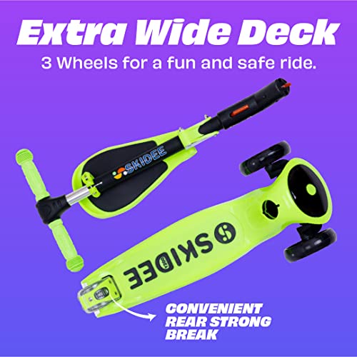 Image of SKIDEE Kick Scooter for Kids Ages 3-5 | Foldable 3 Wheel Scooter with Lean-to-Steer, Adjustable Height, Removable Seat & LED Light Wheels | Toddler Scooter Up to 12 Year Old Boys /Girls