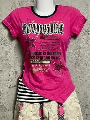 Image of Kawaii Cutecore Harajuku Y2k 2000s Tops Summer Preppy Aesthetic Alt Goth Emo Short Sleeve Graphic Tees