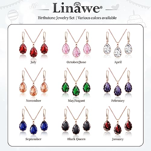 Linawe Ruby Crystal Jewelry Sets, Red Earring Necklace Set For Women Rose Gold, Diamond Pendant Necklace, Rhinestone Dangle Earrings, Boho Wedding Jewelry, Rhinestone Cubic Zirconia Teardrop #TOP5