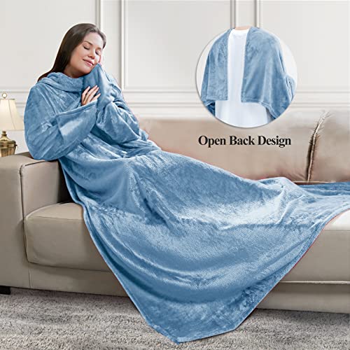 Maxicozy Wearable Blanket With Sleeves And Pocket, 50 "X 70 ", Warm And Comfy Flannel Blanket Sweatshirt For Adult Women Men(Light Blue) #TOP1