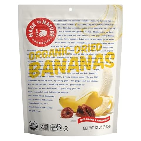Made In Nature Organic Dried Chewy Banana Slices, 12 Ounce (Pack of 1) – Vegan Snack, Non-GMO, Unsulfured, Gluten Free, Kosher Cover