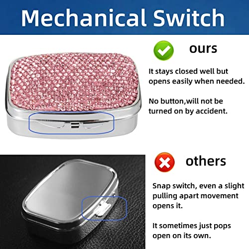 Image of Pill Organizer Travel,Square Small Metal Pill Box Case,Compact Medicine Vitamin Container,Portable Pill Holder Bottle for Women(Pink)