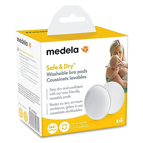 Image of Medela Safe & Dry Washable Nursing Pads, 4 Count Breast Pads for Breastfeeding, Ultra-Absorbent, Reusable, No-Slip Contoured Design