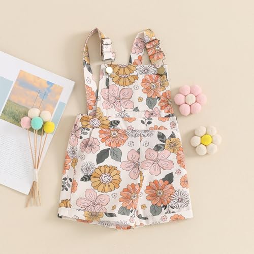 Image of Ayalinggo Toddler Baby Girl Sunflower Print Overalls Shorts with Pocket Suspender Trousers Cute Summer Clothing Outfit