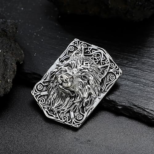 Image of Wolf Viking Brooch Silver-Tone Wolf Head Brooch - Majestic Animal Jewelry Accessory