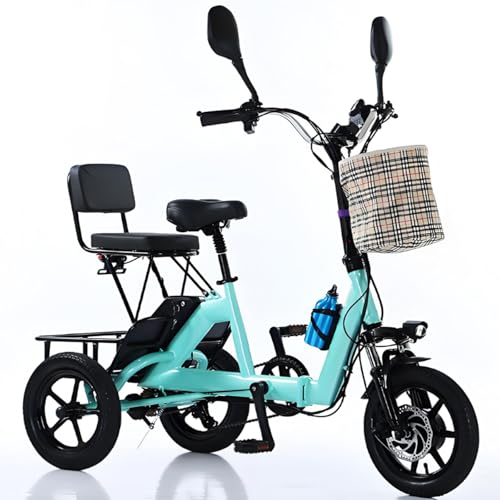 Triciclo Eléctrico Plegable Para Adultos (2025),11-20 Km/H,45 Km De Autonomía,200 Kg De Capacidad, Con Asiento Para Pasajero Y Cesta Grande, Ideal Para Ir Al Trabajo Y Hacer Compras Blue