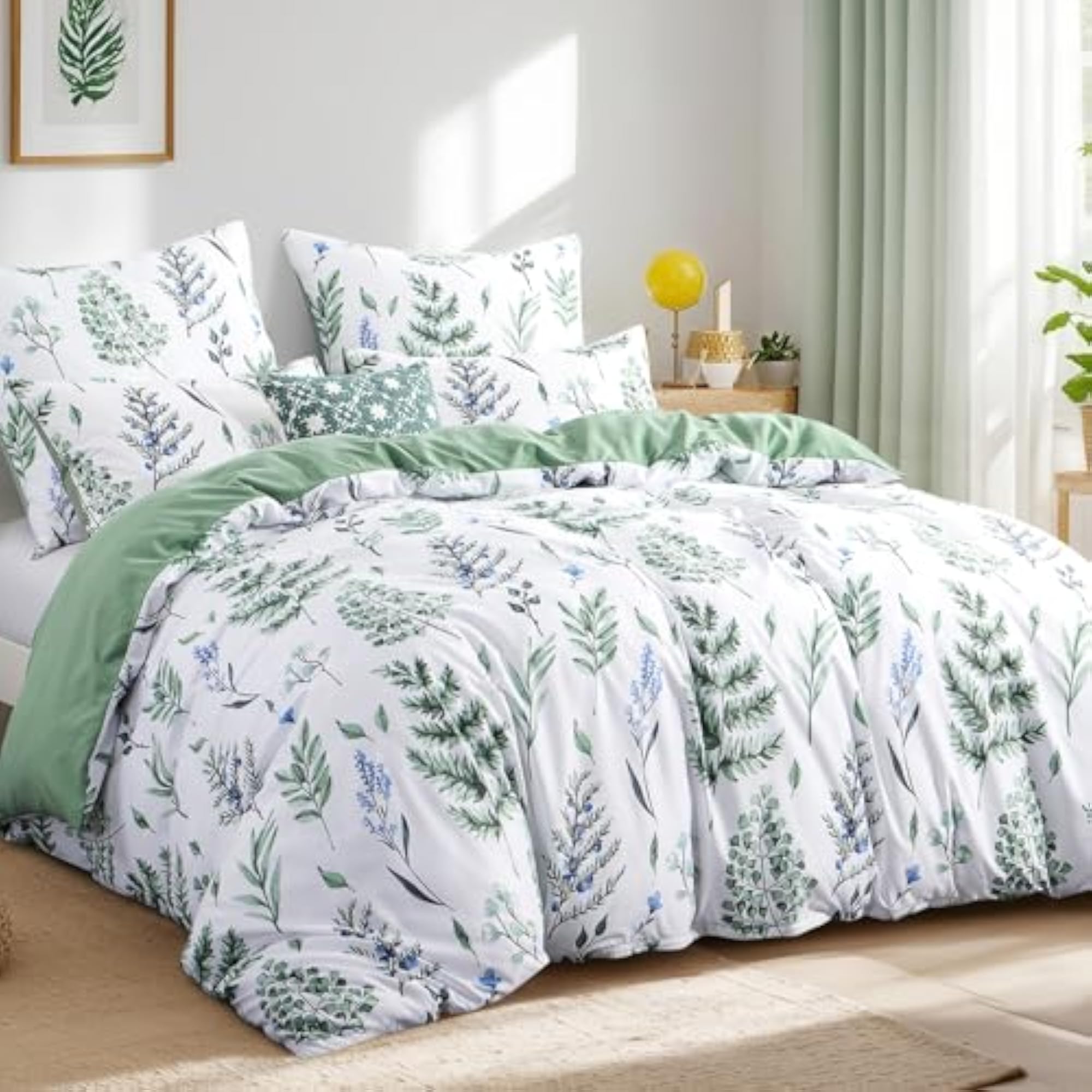Double Duvet Set with Floral Sage Green Design