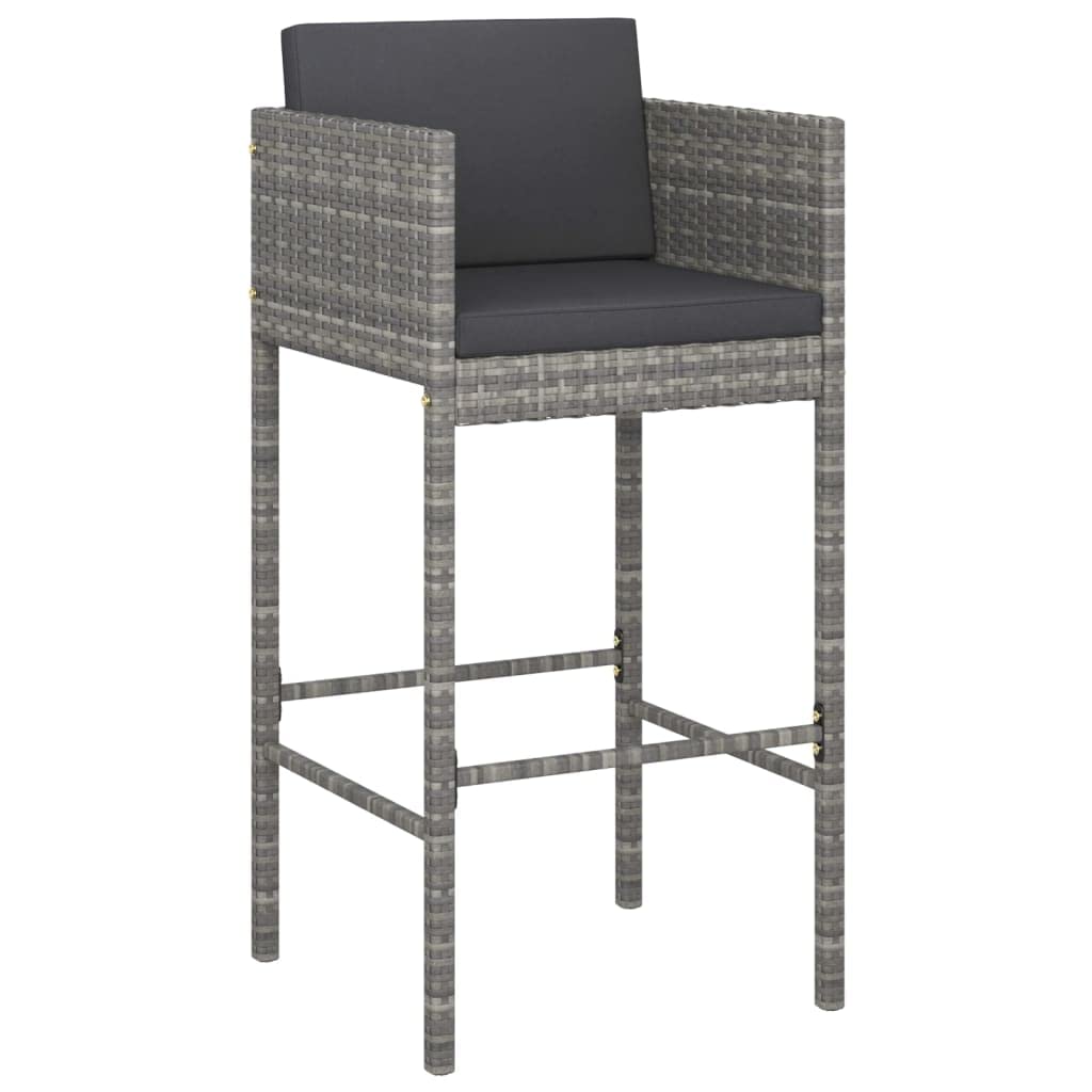 Ensemble de Bar de Jardin 5 pièces avec Coussins, Table et Chaises de Patio en Résine Tressée Gris