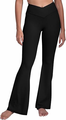 Miniatura 3 de Sunzel Elerib - Leggings acampanados acanalados cruzados para mujer, cintura alta, control de abdomen, pantalones casuales de yoga acampanados