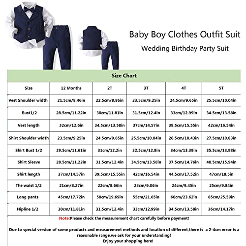 Kimocat Baby Boys Gentleman Bowtie Formal Outfit Suits Tuxedo Vest Wedding Party Suit Navy Blue #TOP4