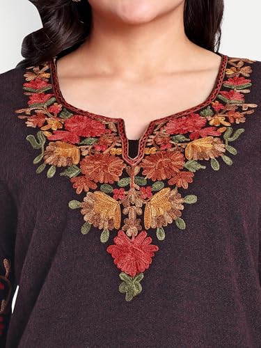 Image of HAUTEMODA Women Woollen Short Kashmiri Embroidery Phiran Kurta